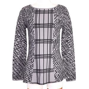 Antonio Melani Sweater Womens Medium Gray Black Stripes Stretch Knit Lagenlook
